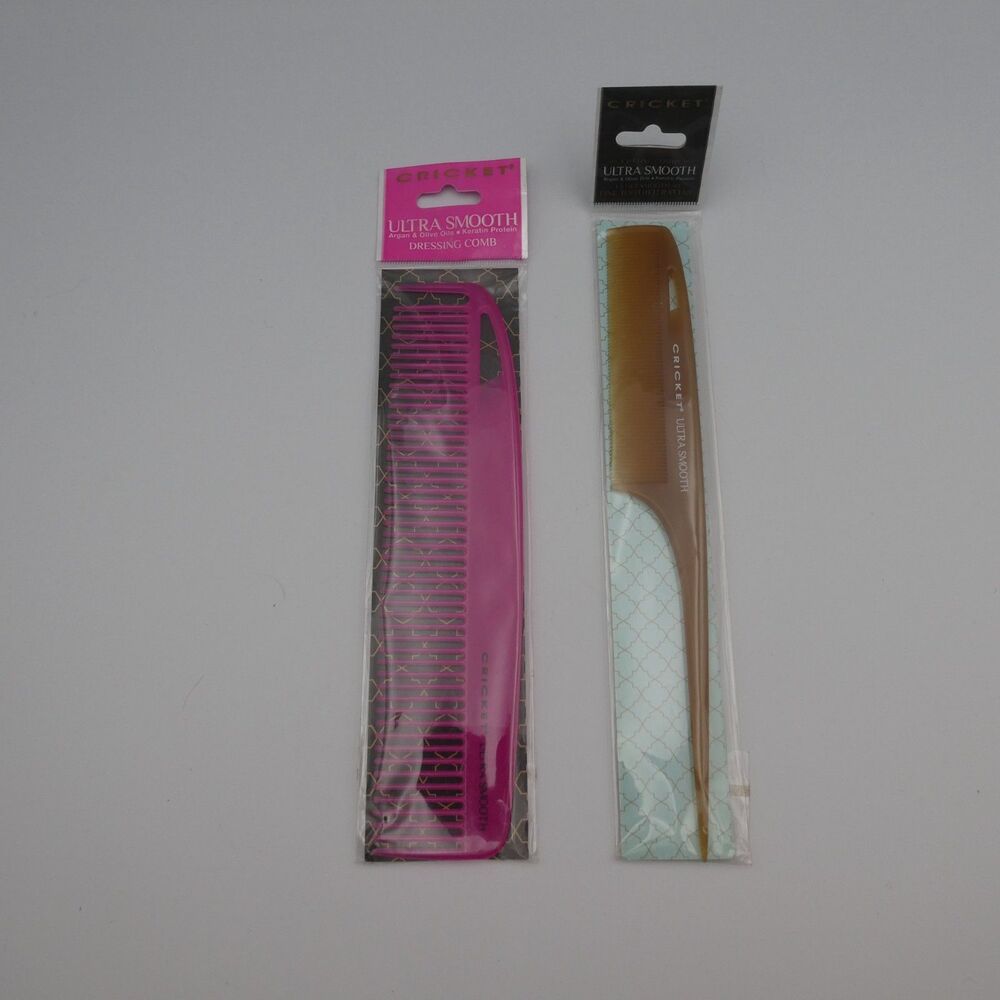 Cricket Ultra Smooth Comb Lot (2) Fine Tooth Rattail Amber & Dressing Comb Pink